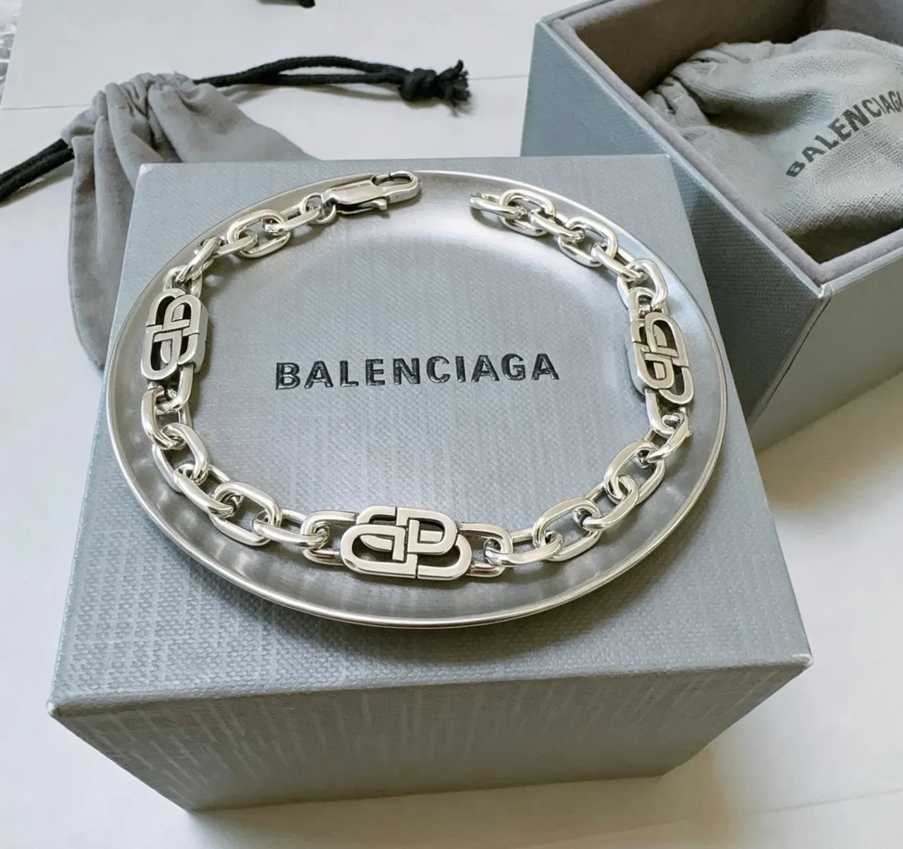 Balenciaga Logo Chain Bracelet Silver Metal Bracelet 7