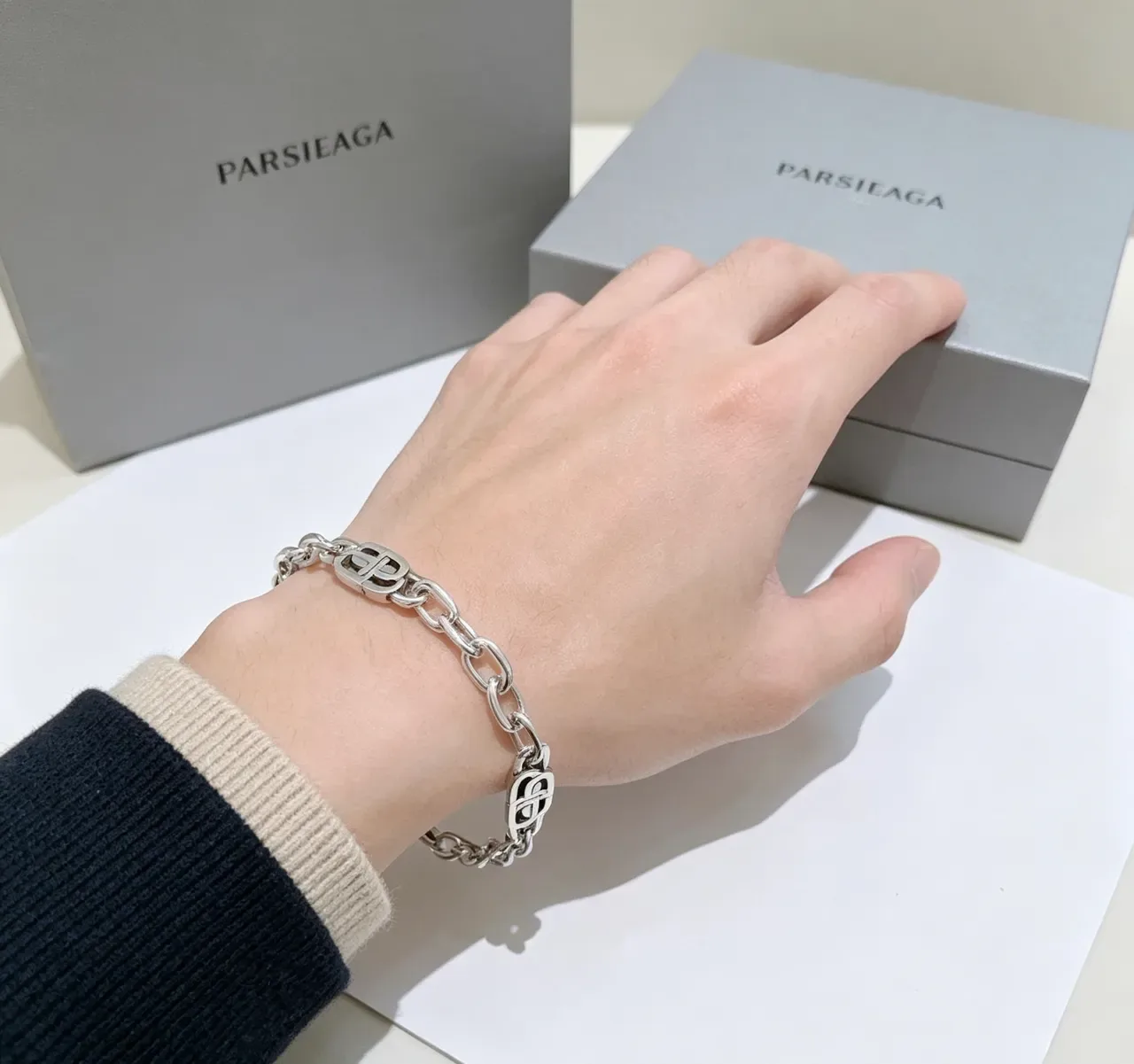 Balenciaga Logo Chain Bracelet Silver Metal Bracelet 8