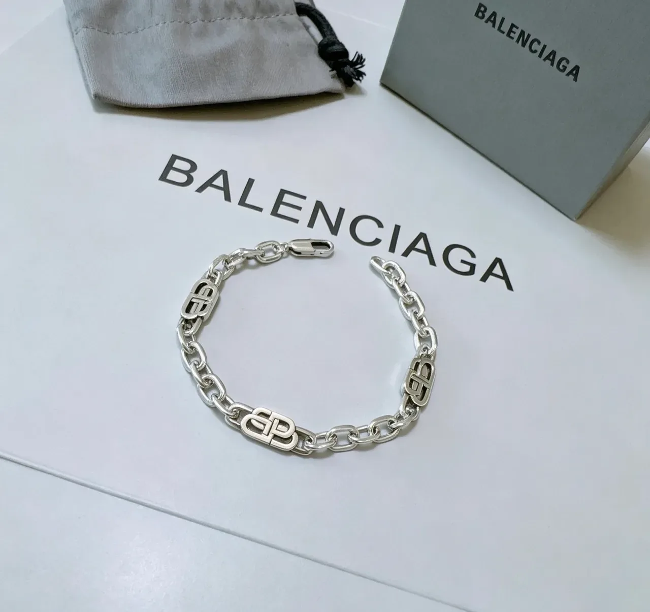 Balenciaga Logo Chain Bracelet Silver Metal Bracelet 9