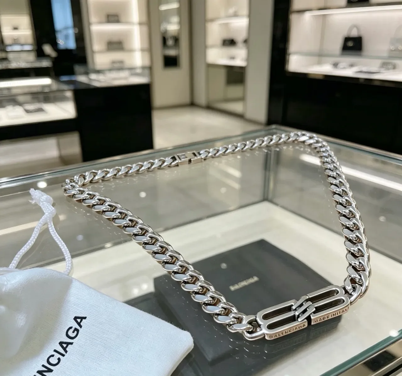 Balenciaga Logo Chain Silver Curb Necklace 3