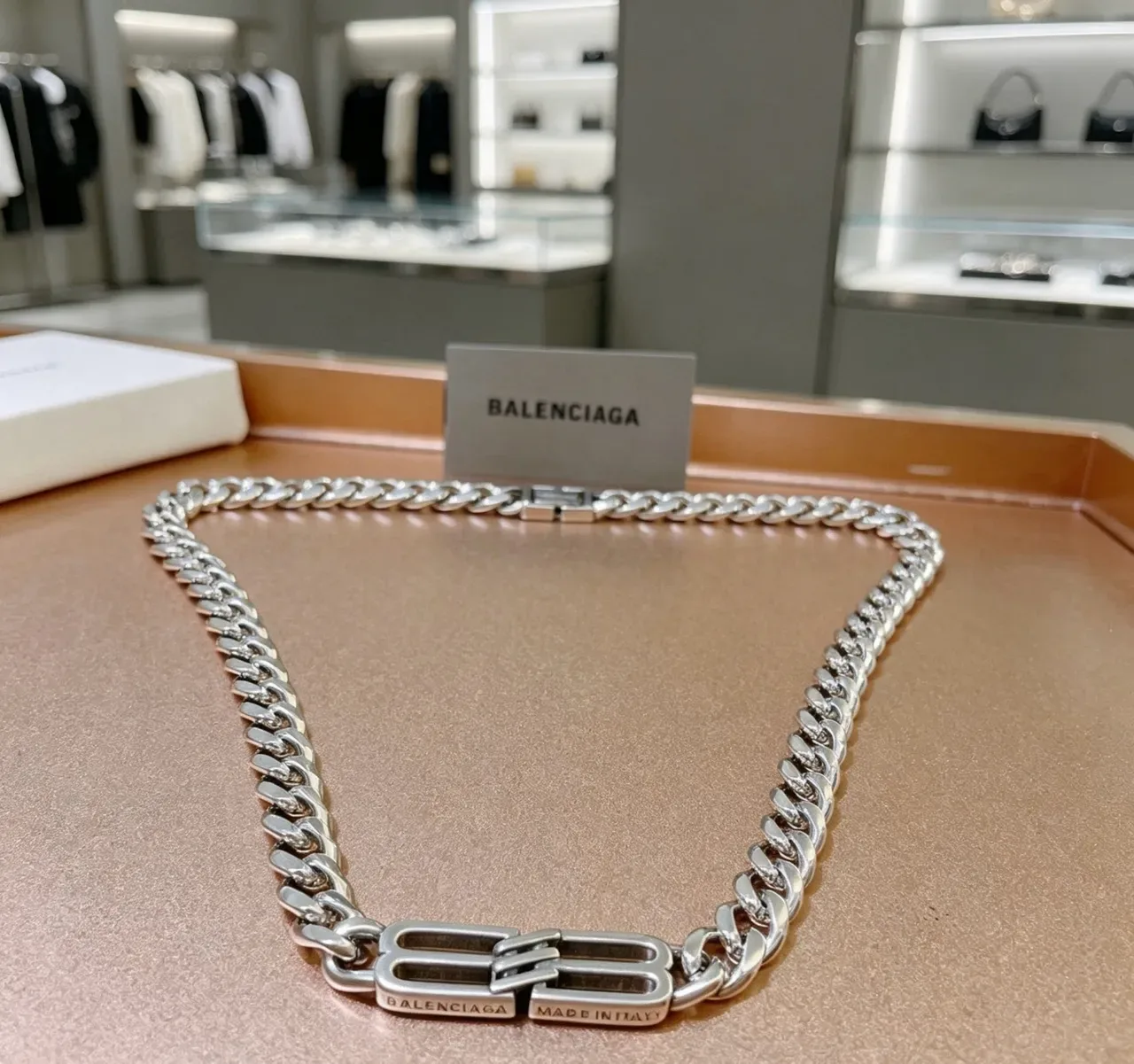 Balenciaga Logo Chain Silver Curb Necklace 4