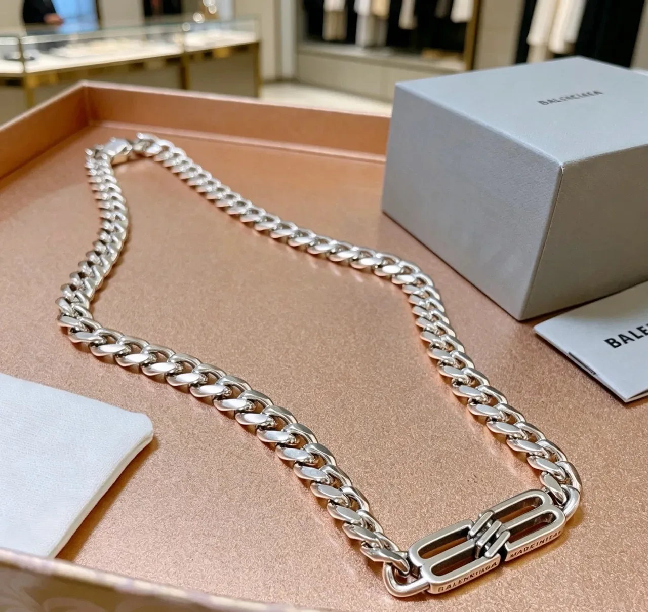 Balenciaga Logo Chain Silver Curb Necklace 6