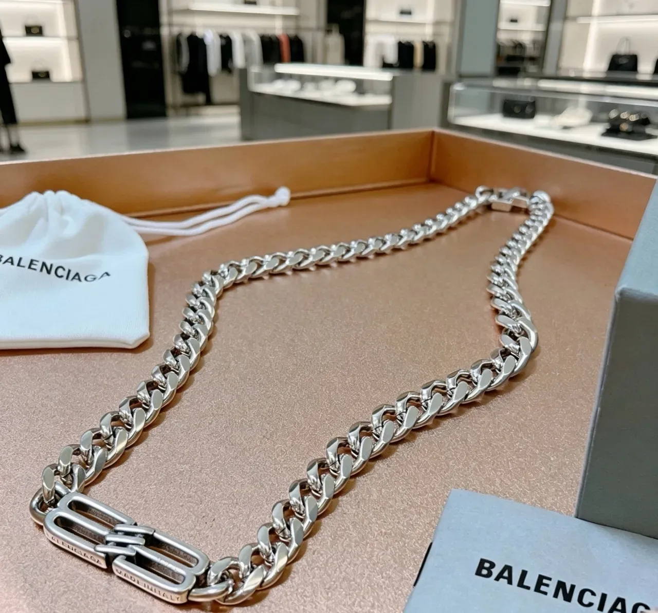 Balenciaga Logo Chain Silver Curb Necklace 7