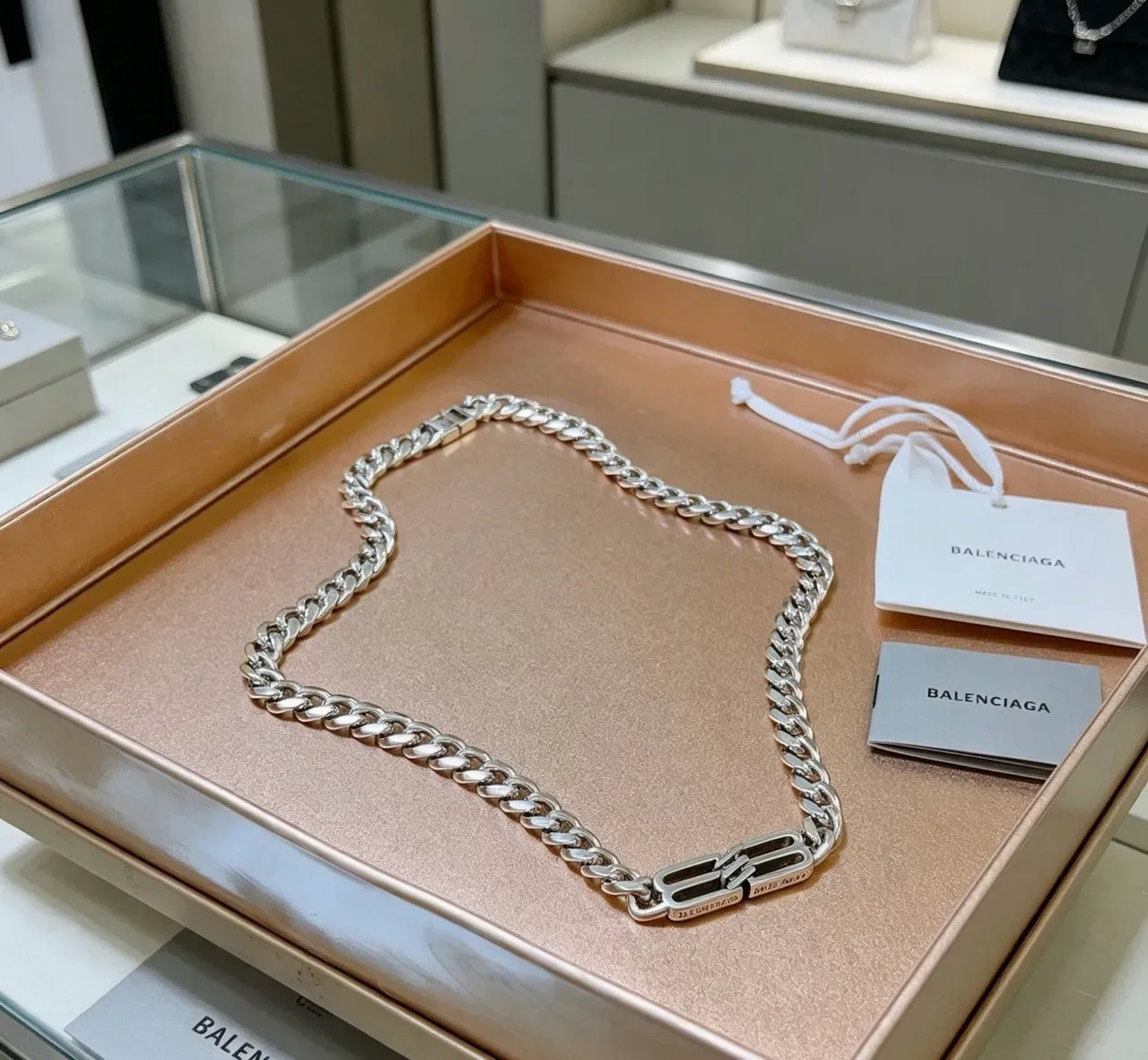Balenciaga Logo Chain Silver Curb Necklace 9