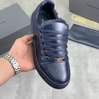 Balenciaga Navy Gold Crinkled Leather Flat Lacing Lifestyle Sneakers