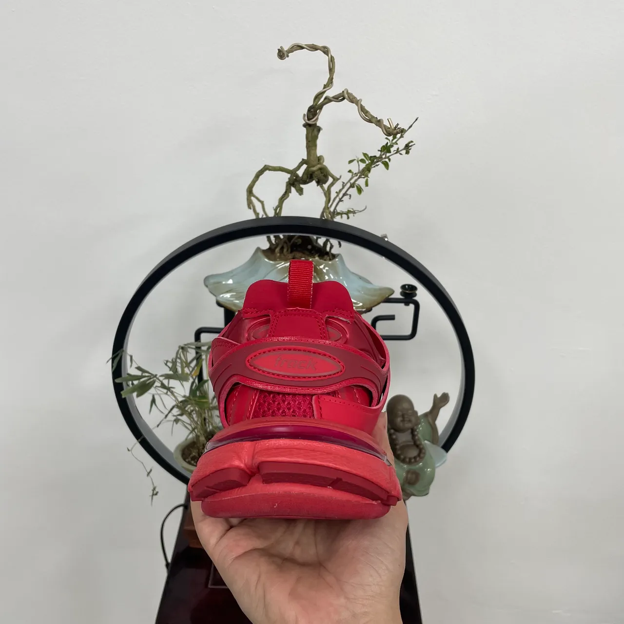 Balenciaga 红色单色多层笼式覆盖厚底运动鞋 4