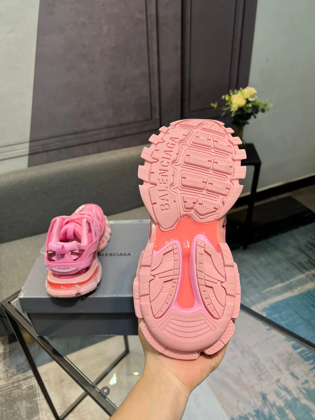Balenciaga Runner Pink Script Chunky Sneakers 7