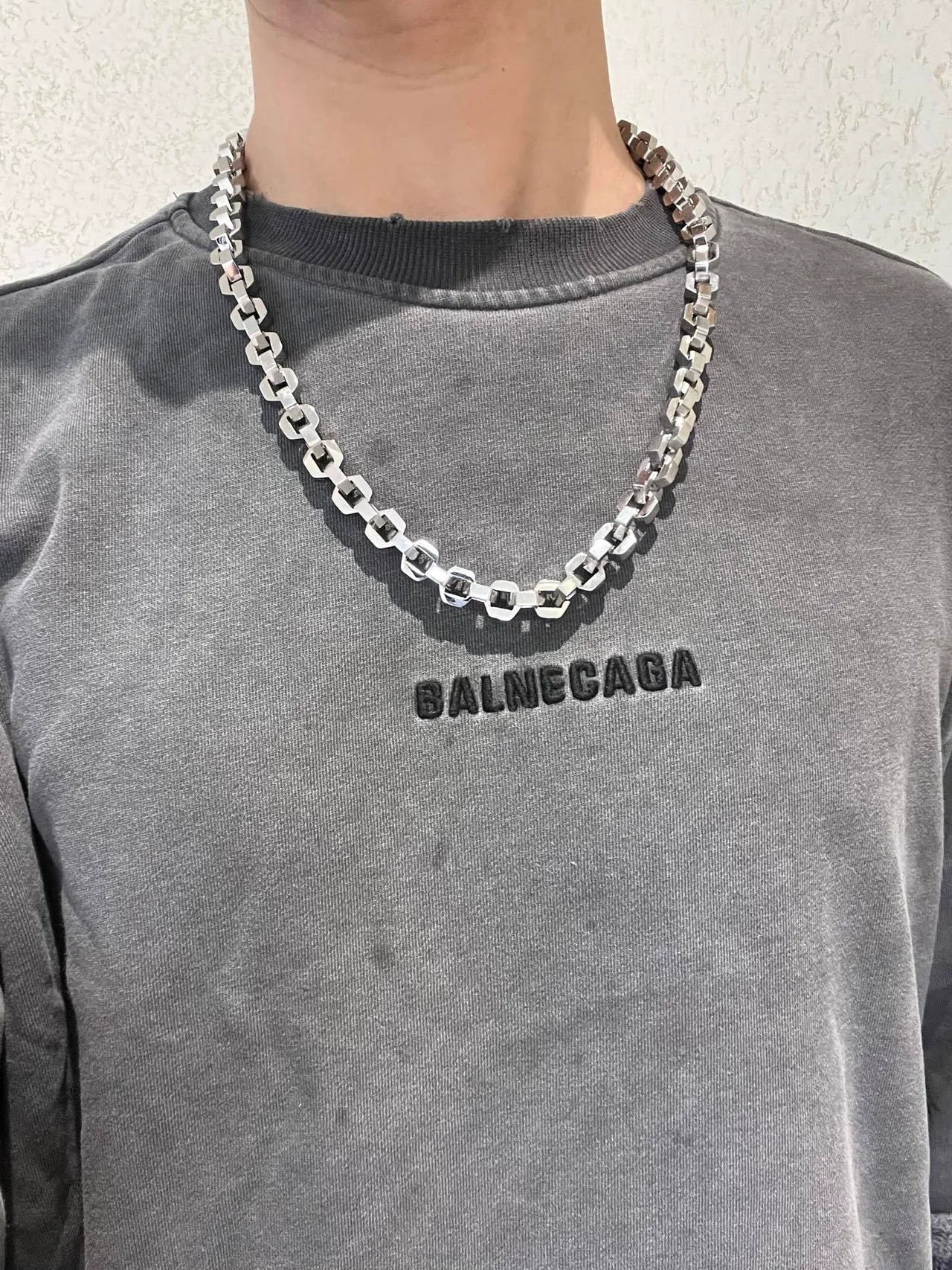 Balenciaga Silver Geometric Faceted Links Polished Metal Necklace 5