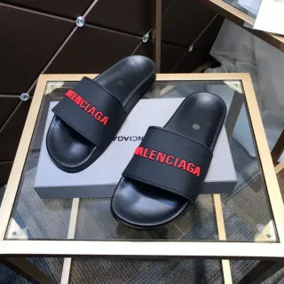 Balenciaga Slide Preto Vermelho Logo Chinelos