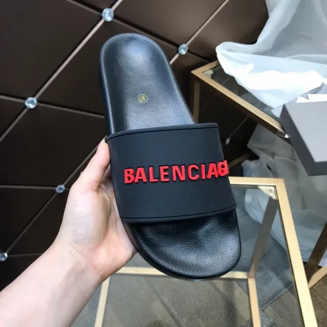 Balenciaga Slide Black Red Logo Slippers 2