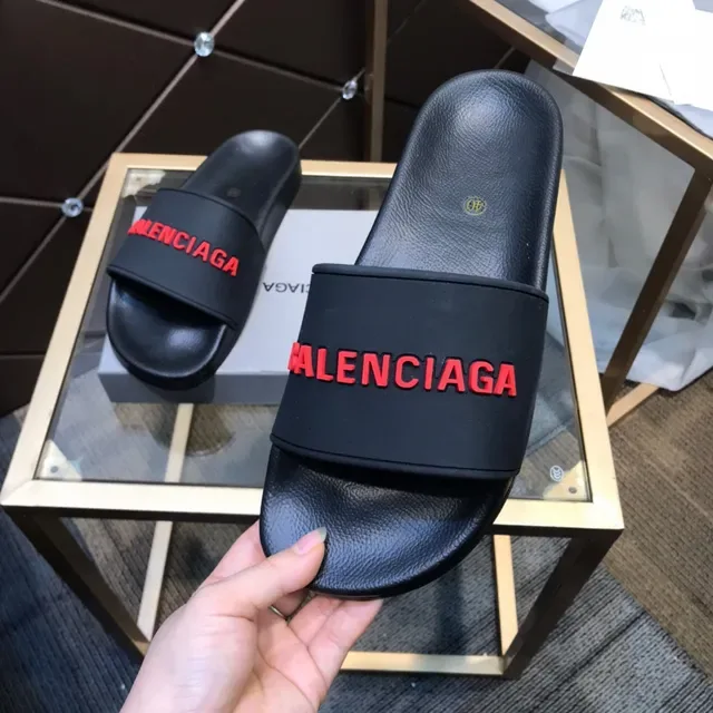 Balenciaga Slide Black Red Logo Slippers 3