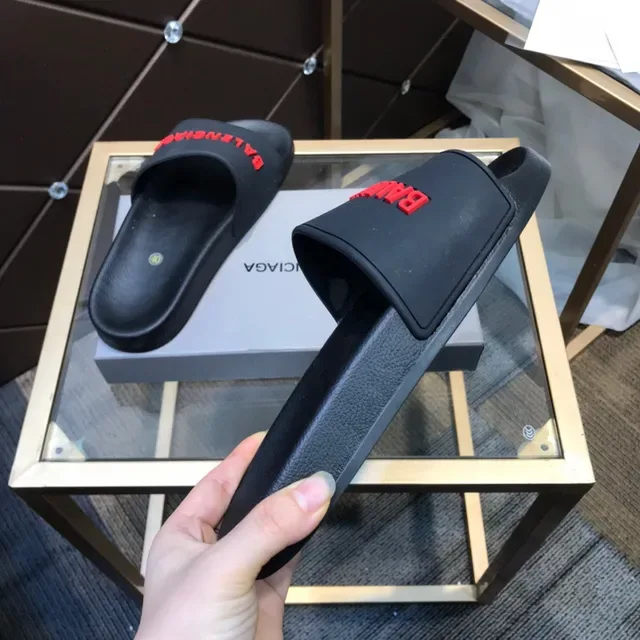 Balenciaga Slide Black Red Logo Slippers 5