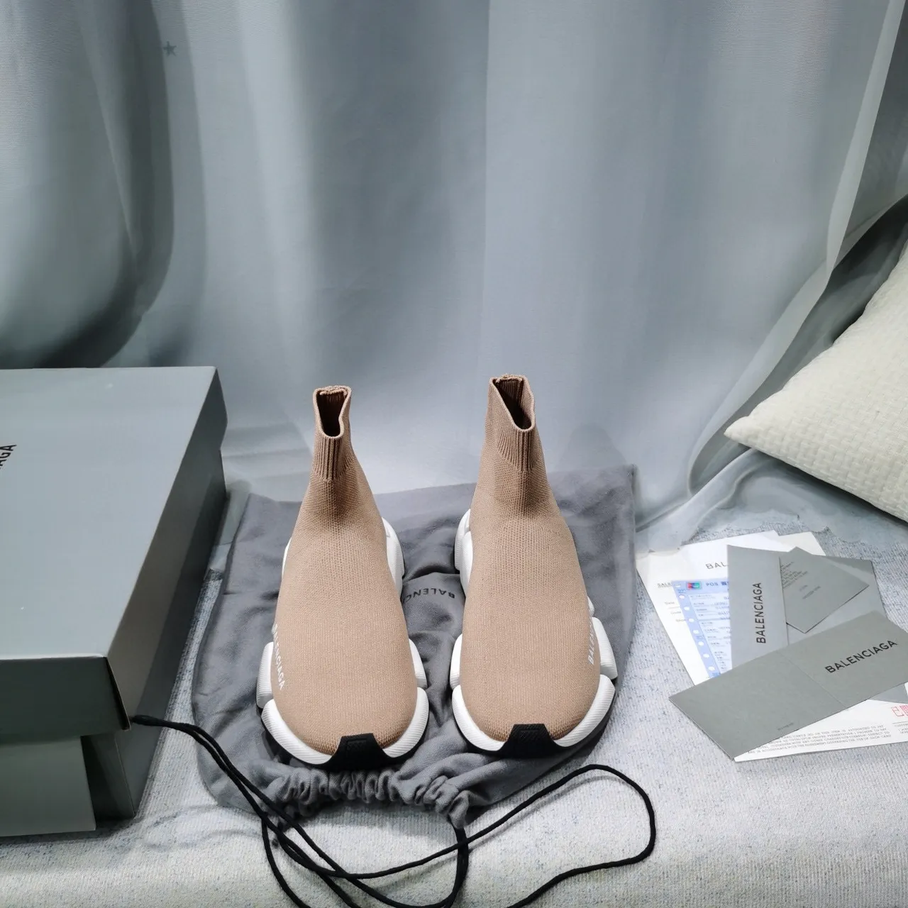 Balenciaga Speed Trainer Tênis Lifestyle Bege de Malha 8