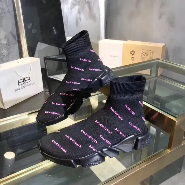 Balenciaga Speed Trainer काला गुलाबी सॉक-फिट निट अपर रिपीटिंग लोगो प्रिंट लाइफस्टाइल स्नीकर 2