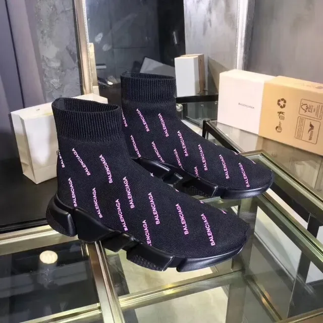 Balenciaga Speed Trainer काला गुलाबी सॉक-फिट निट अपर रिपीटिंग लोगो प्रिंट लाइफस्टाइल स्नीकर 5