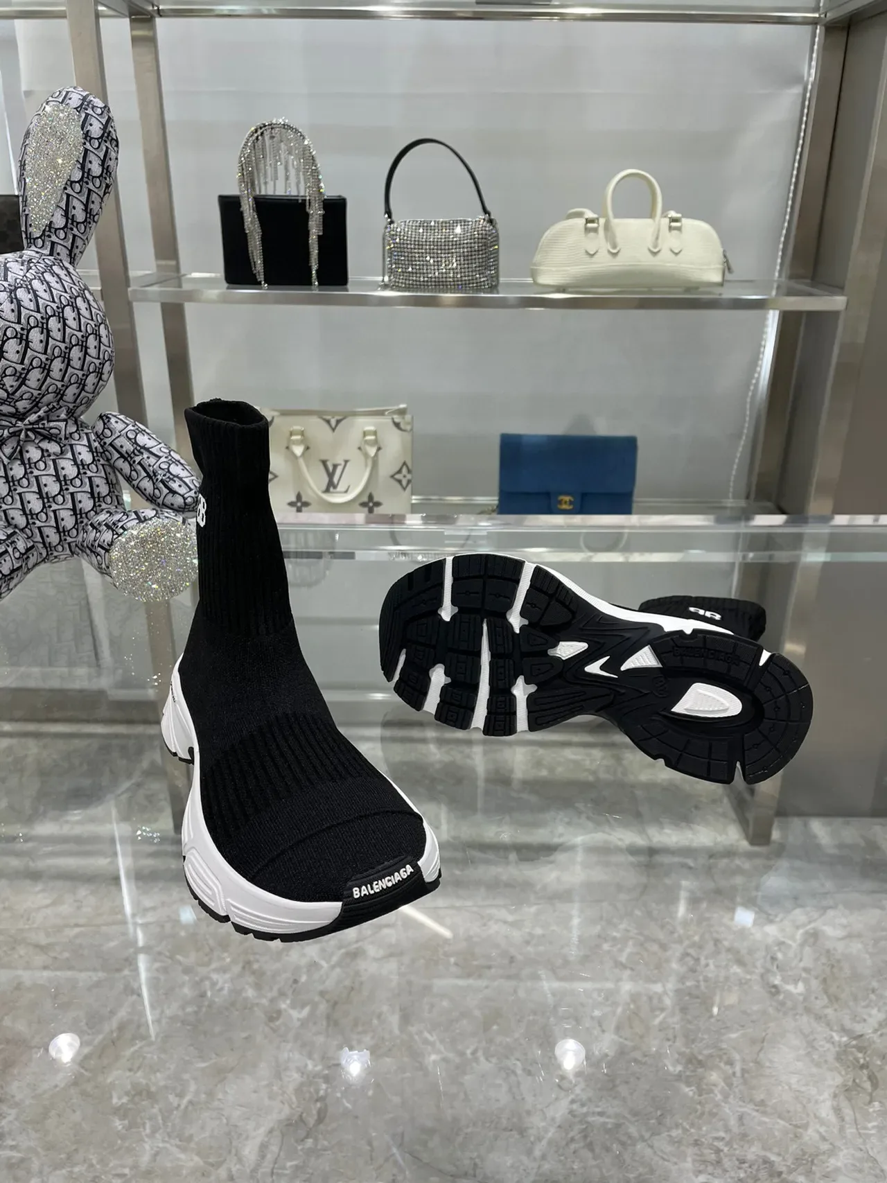 Balenciaga Speed Trainer Speed 3.0 काले और सफेद चंकी स्नीकर 6