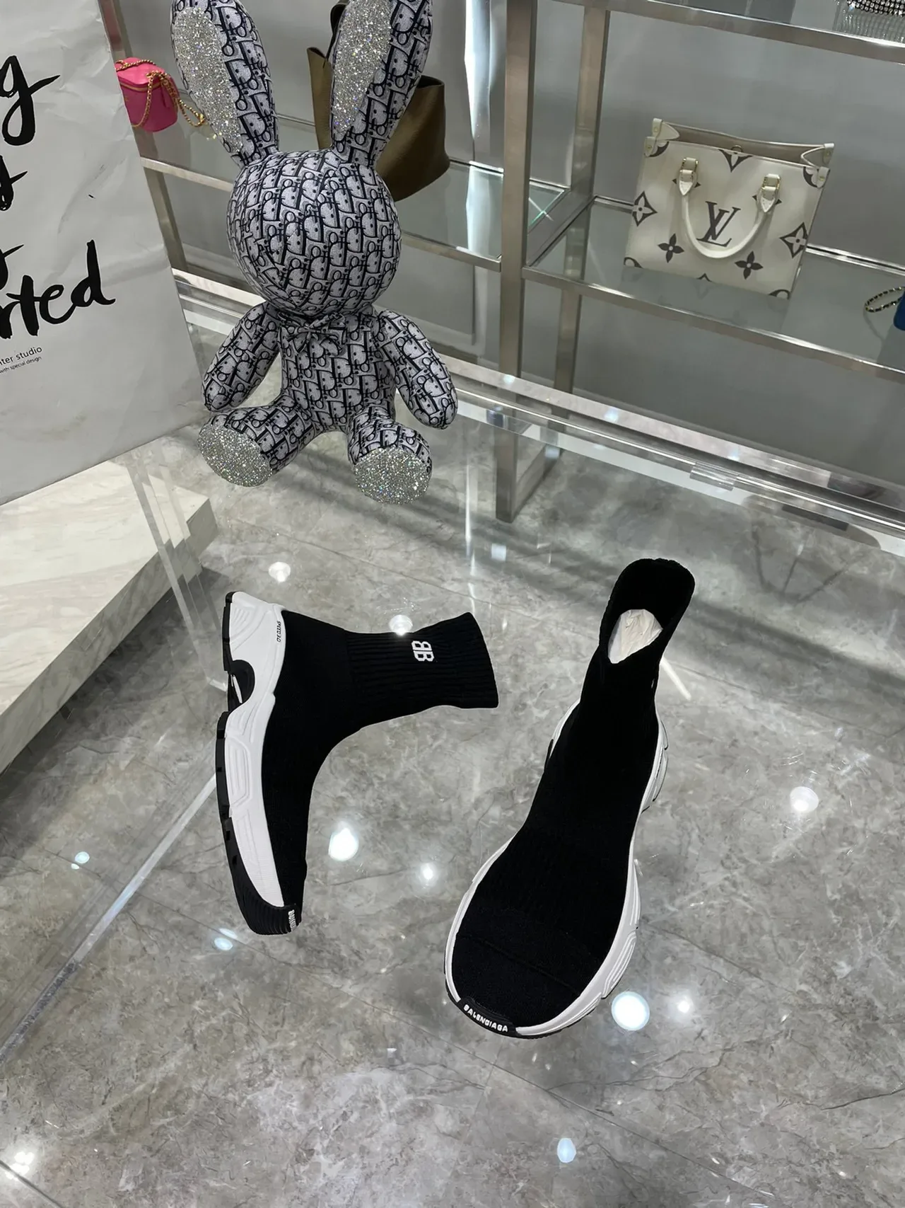 Balenciaga Speed Trainer Speed 3.0 काले और सफेद चंकी स्नीकर 7
