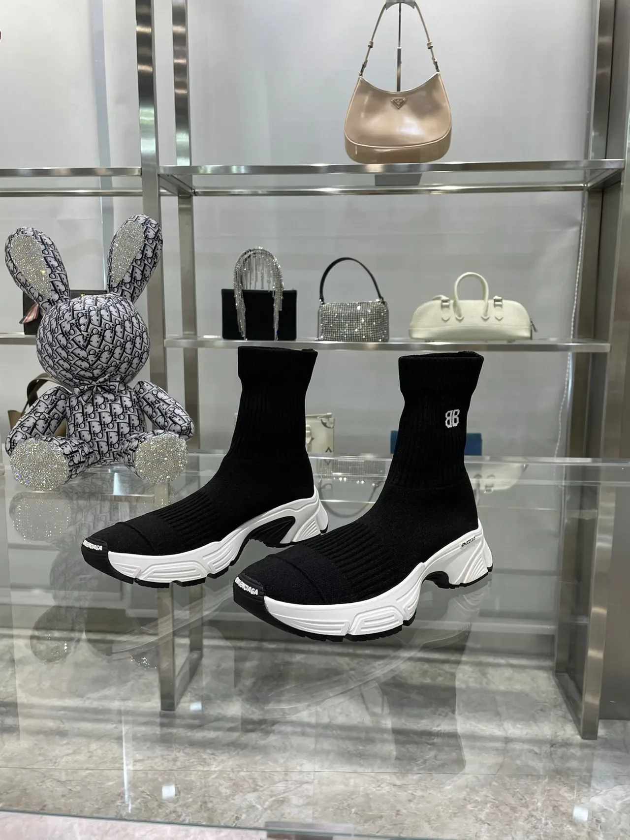 Balenciaga Speed Trainer Speed 3.0 काले और सफेद चंकी स्नीकर 8