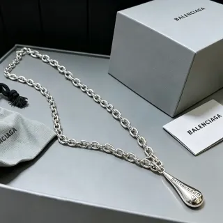 Balenciaga Collar Gota Plata Negro Cadena Gruesa Grabado