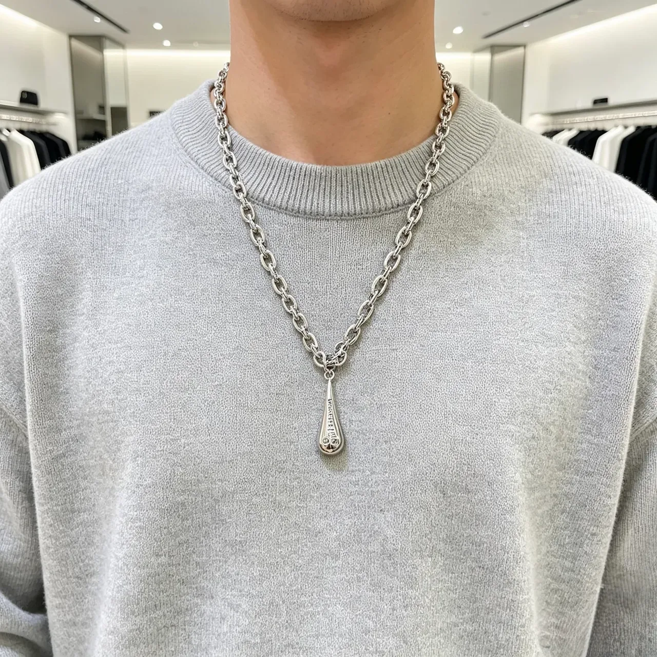 Balenciaga Collier Goutte Argent Noir Chaîne Maillons Grosses Gravée 8
