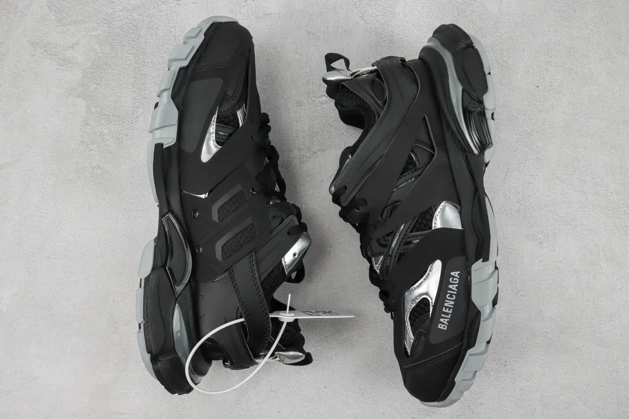 Balenciaga Track Trainer Black and Silver Chunky Sneakers 2