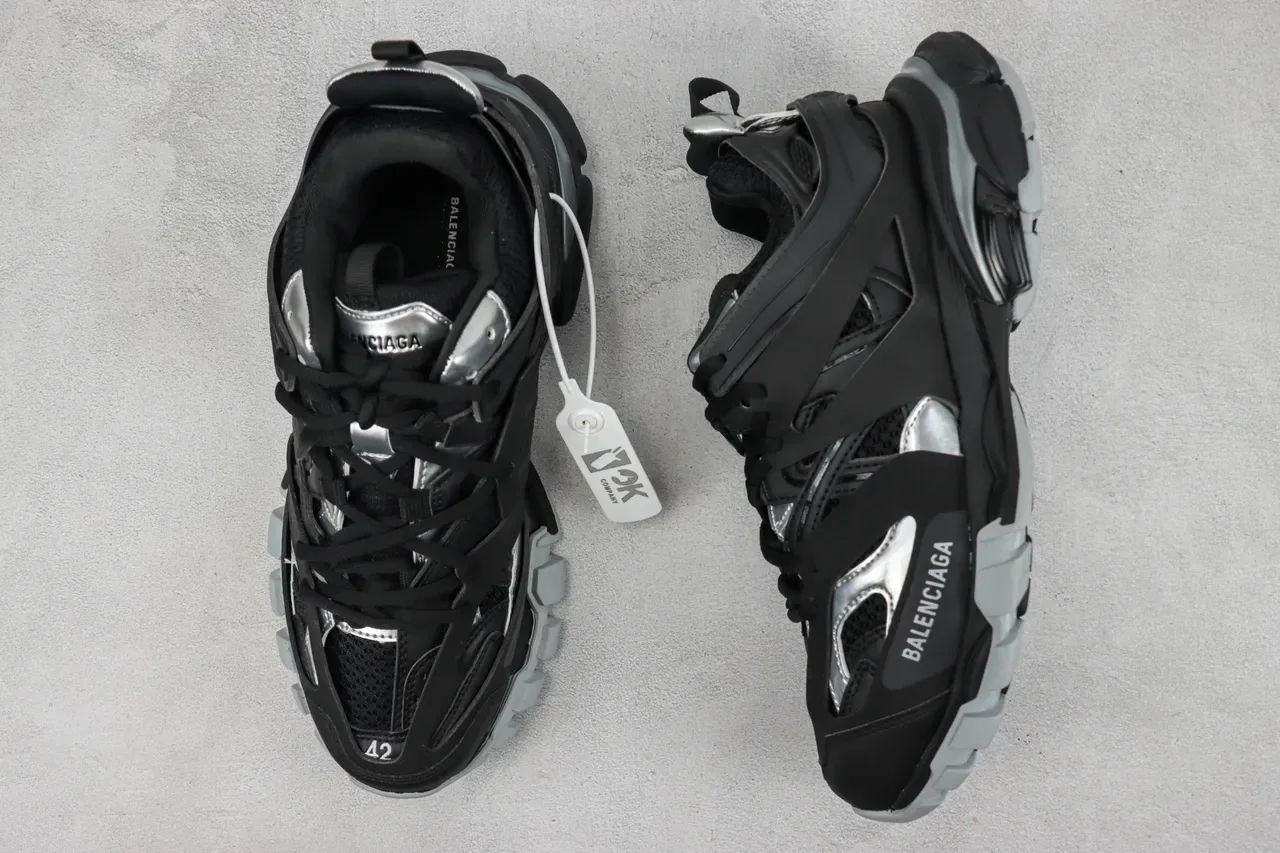 Balenciaga Track Trainer Black and Silver Chunky Sneakers 3