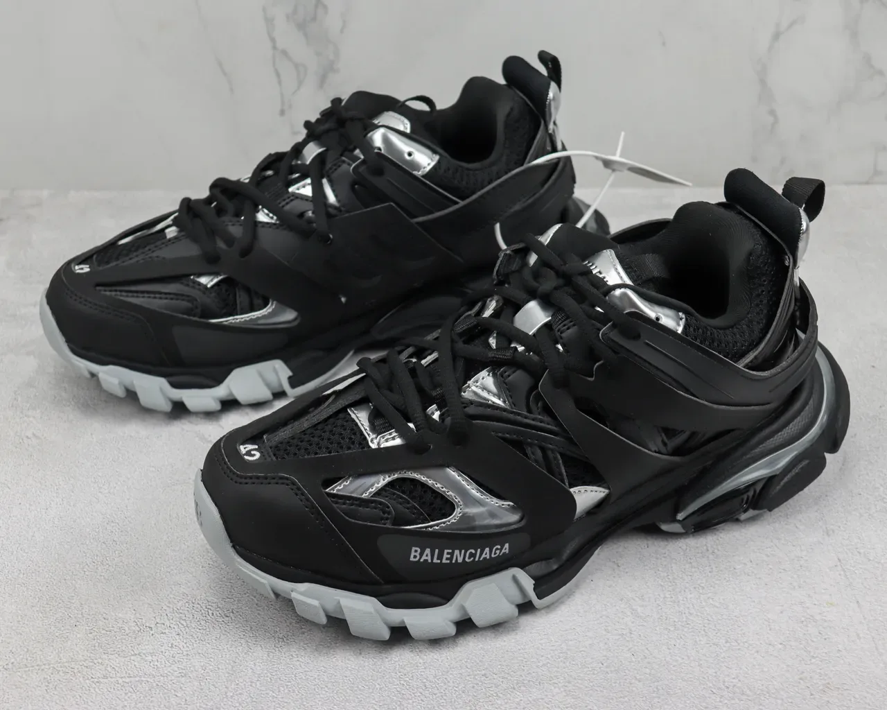 Balenciaga Track Trainer Black and Silver Chunky Sneakers 4