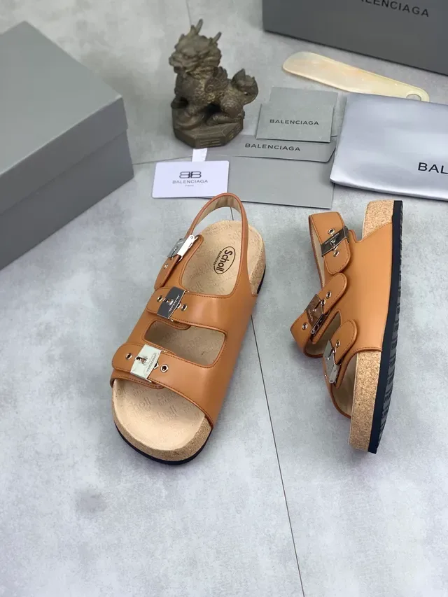 Balenciaga Triple Buckle Tan চামড়ার ক্যাজুয়াল স্যান্ডেল 5