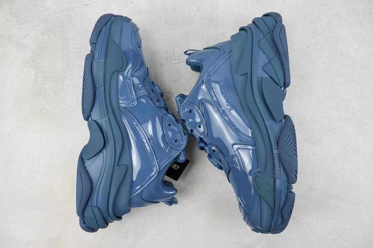 Balenciaga Triple S 亮面蓝厚底运动鞋 2