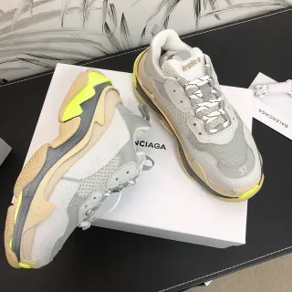 Balenciaga Triple S Gray Beige Neon Yellow Chunky Sneakers
