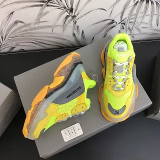Balenciaga Triple S Neon Yellow Orange Gray Chunky Sneakers