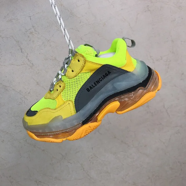 Balenciaga Triple S নিওন হলুদ কমলা ধূসর চাঙ্কি স্নিকার 5