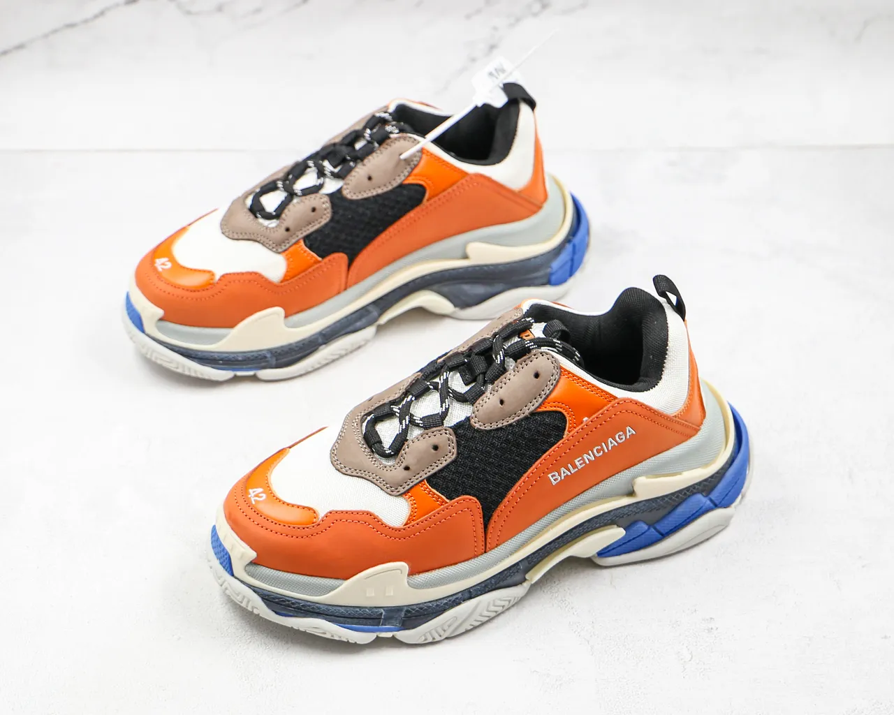 Balenciaga Triple S Orange Black White Blue Chunky Sneakers 7