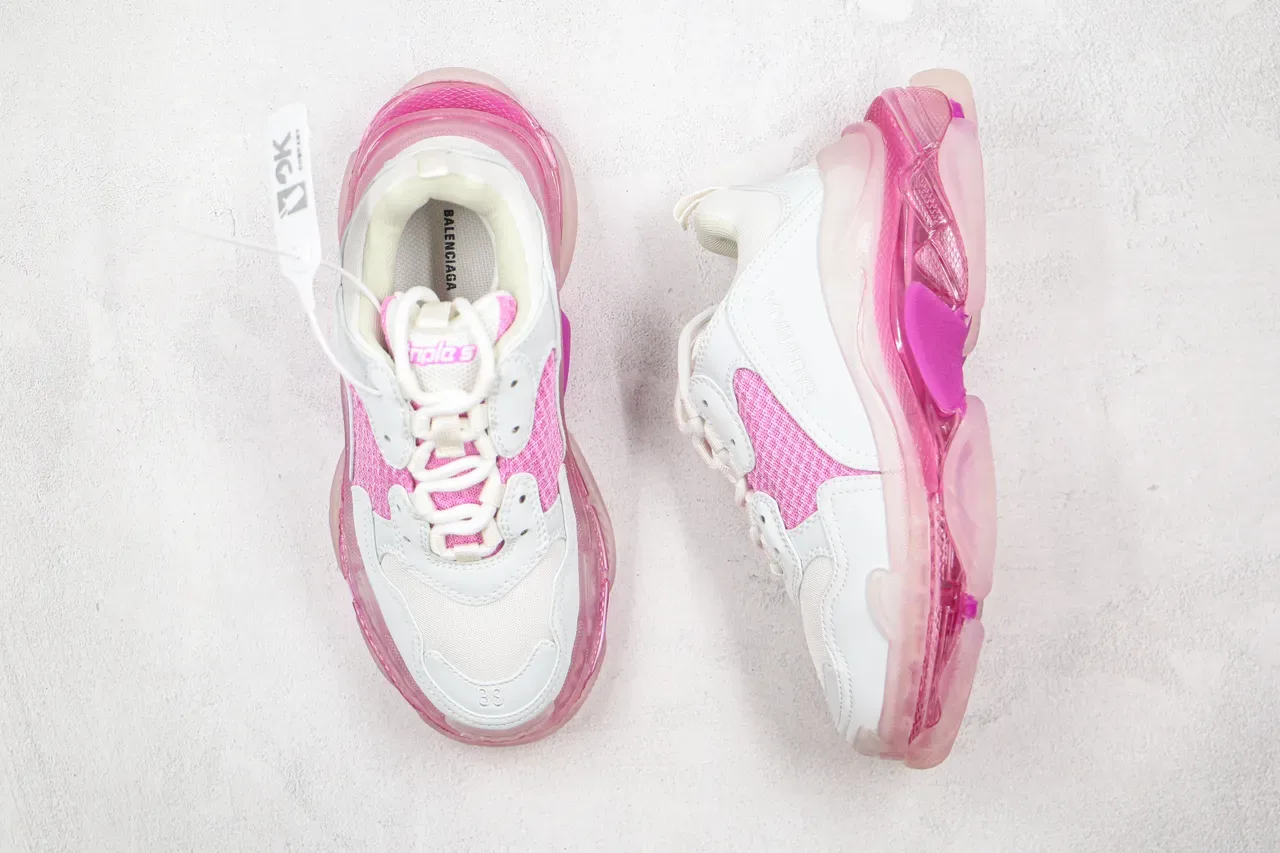 Balenciaga Triple S 白粉色透明白厚底运动鞋 8