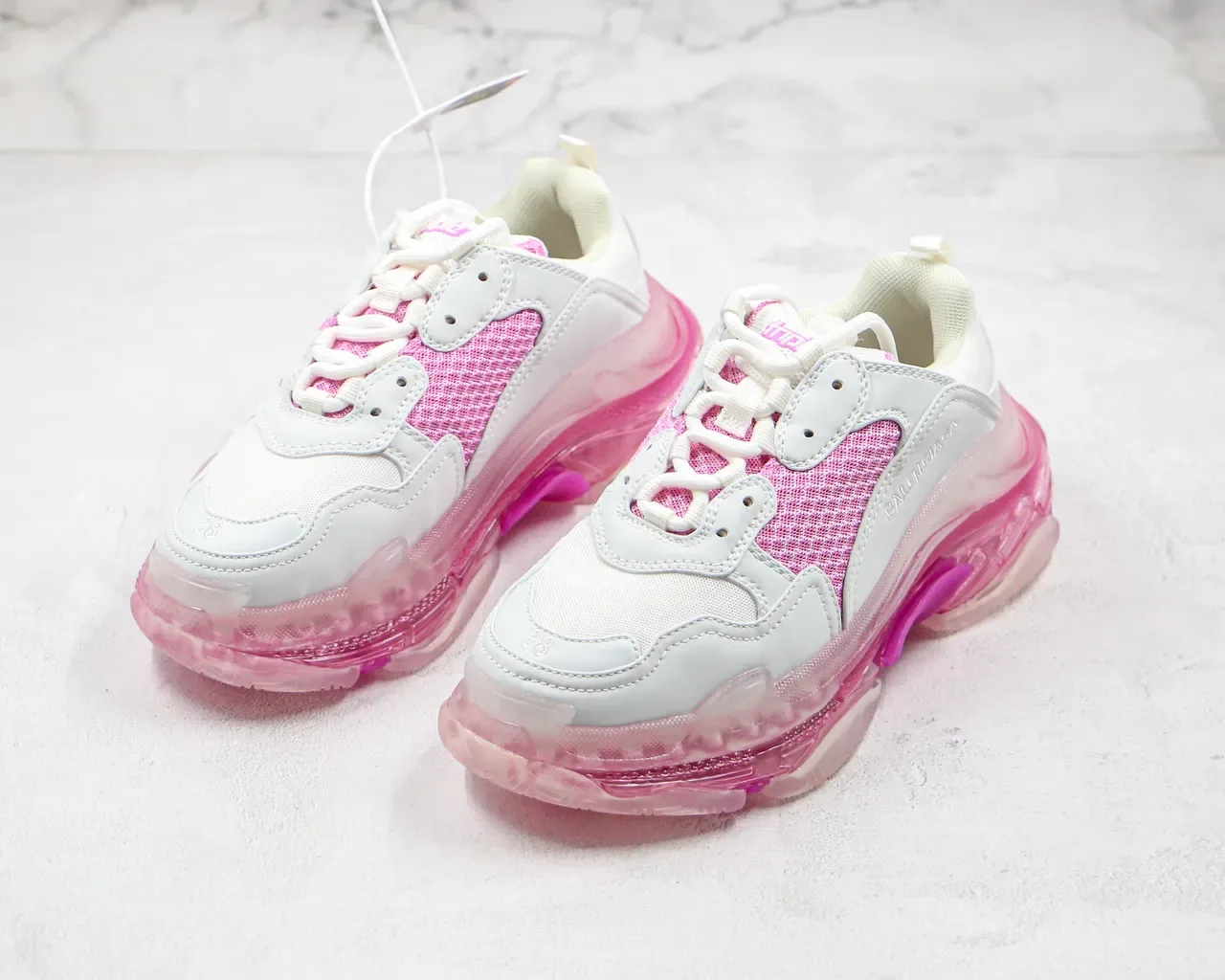 Balenciaga Triple S 白粉色透明白厚底运动鞋 9