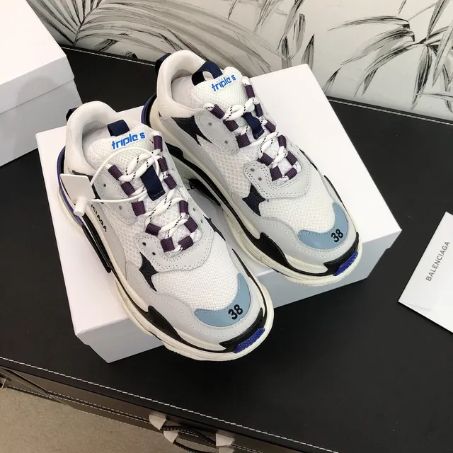 Balenciaga Triple S Blancas, Azul Marino, Púrpura Zapatillas Chunky 2