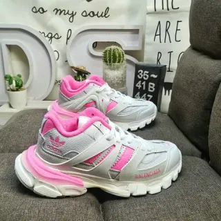 Balenciaga Triple S x Adidas Pink and Silver Chunky Sneakers
