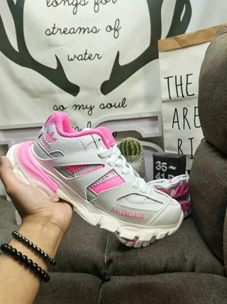 Balenciaga Triple S x Adidas Pink and Silver Chunky Sneakers 6