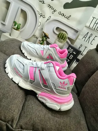 Balenciaga Triple S x Adidas Pink and Silver Chunky Sneakers 8