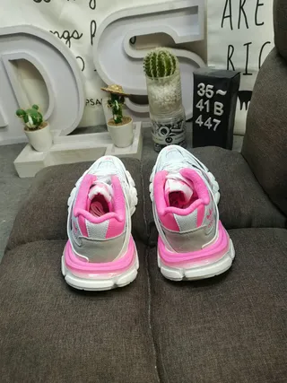Balenciaga Triple S x Adidas Pink and Silver Chunky Sneakers 9