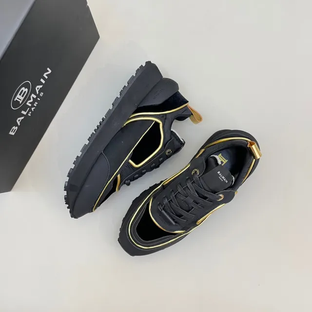 Balmain Black Gold Cutout-Panel Upper Detailing Chunky Sneakers 7