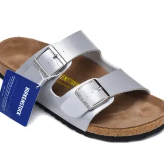 Birkenstock Arizona धातु चांदी कैजुअल सैंडल