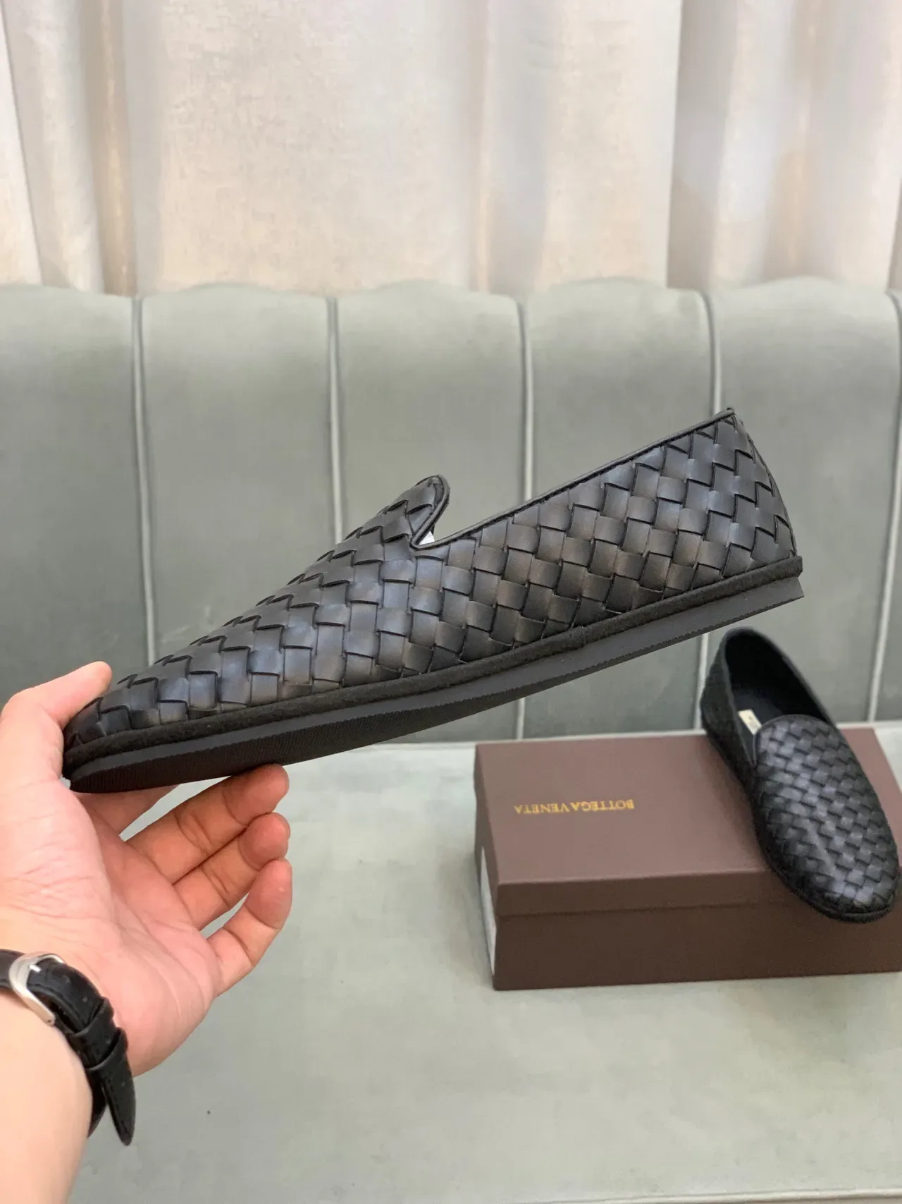 Bottega Veneta Andiamo لوفرز أسود Intrecciato منسوج 5