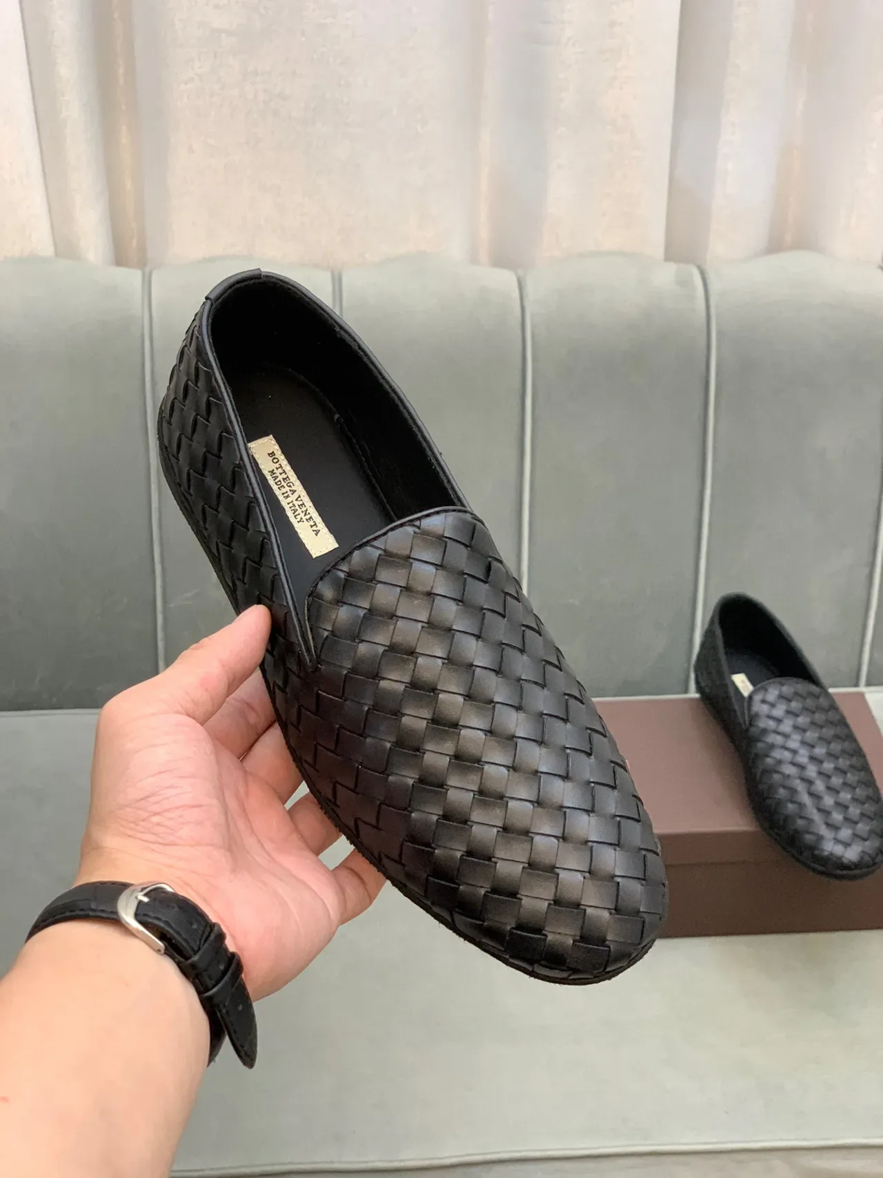 Bottega Veneta Andiamo لوفرز أسود Intrecciato منسوج 6