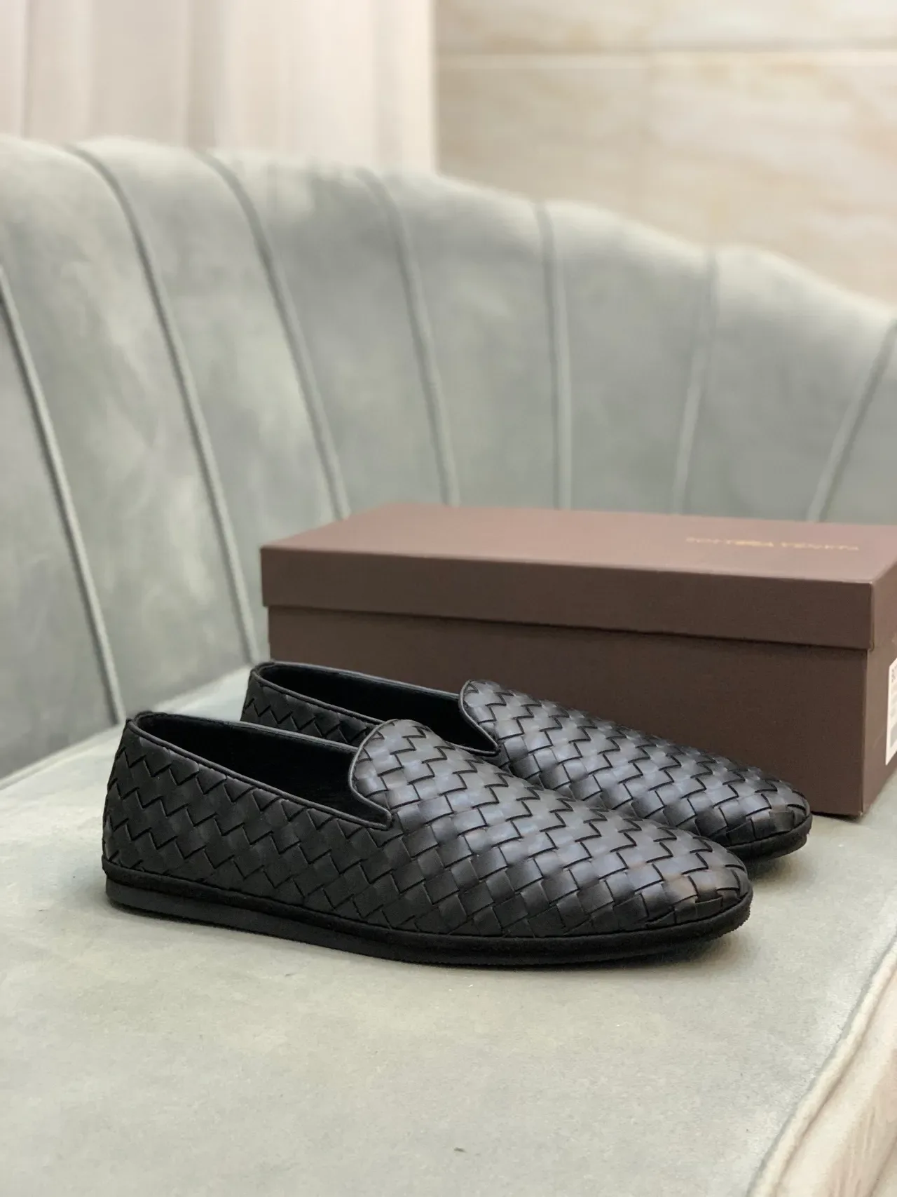 Bottega Veneta Andiamo لوفرز أسود Intrecciato منسوج 8