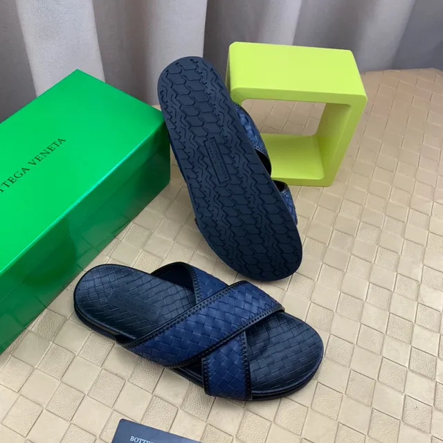 Bottega Veneta Andiamo Navy Blue Intrecciato Woven Leather Slippers 5