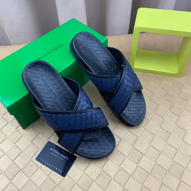 Bottega Veneta Andiamo Navy Blue Intrecciato Woven Leather Slippers 8