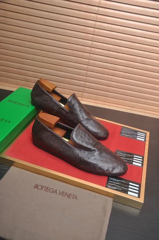 Bottega Veneta Andiamo Ostrich Leather Brown Loafers 4