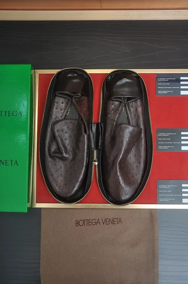 Bottega Veneta Andiamo Ostrich Leather Brown Loafers 5