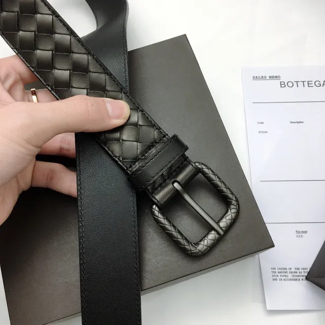 Bottega Veneta काला चांदी Intrecciato बुना हुआ आयताकार बकल चर्म बेल्ट 8